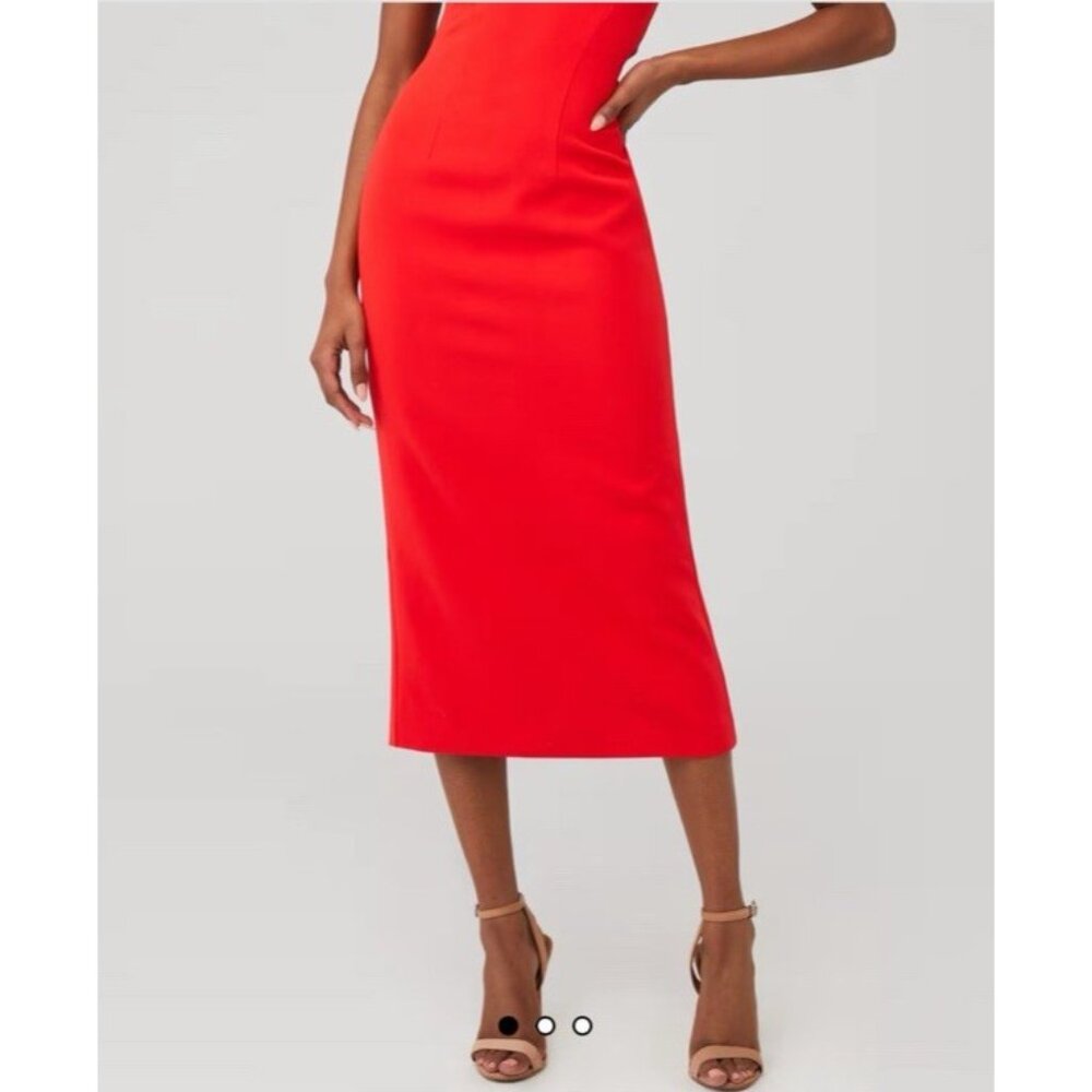 Bardot XS Veinna Dress US 2 Flame Orange Corset Midi Pencil Cut Out NEW - Picture 5 of 15